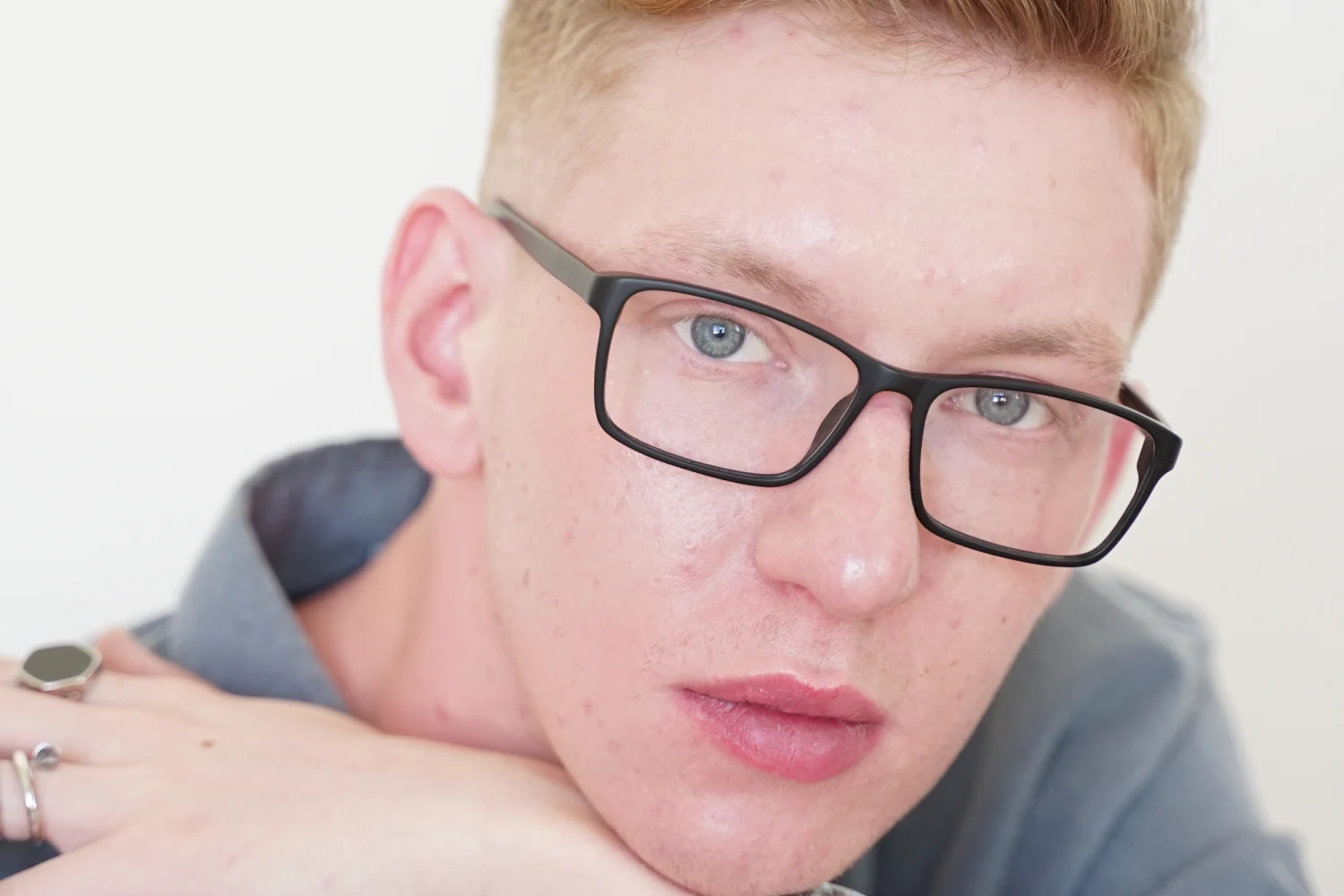 Terry blue light glasses on male model
